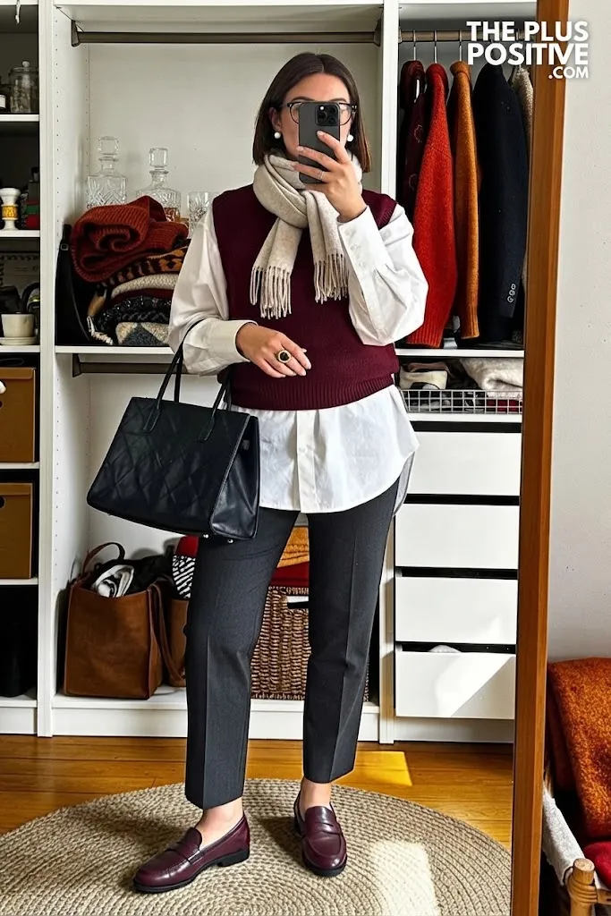 Burgundy Sweater Vest with Crisp Poplin Shirt