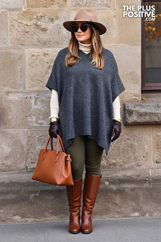 Charcoal Cashmere Poncho with Olive Riding Trousers