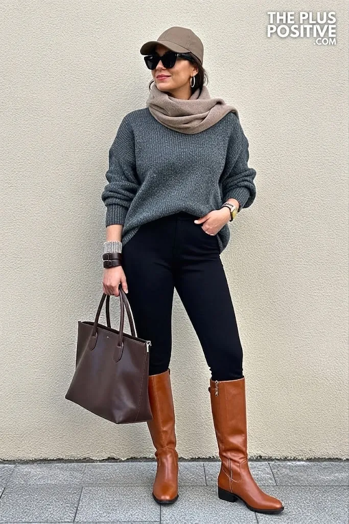 Charcoal Knit Tunic with Ponte Leggings