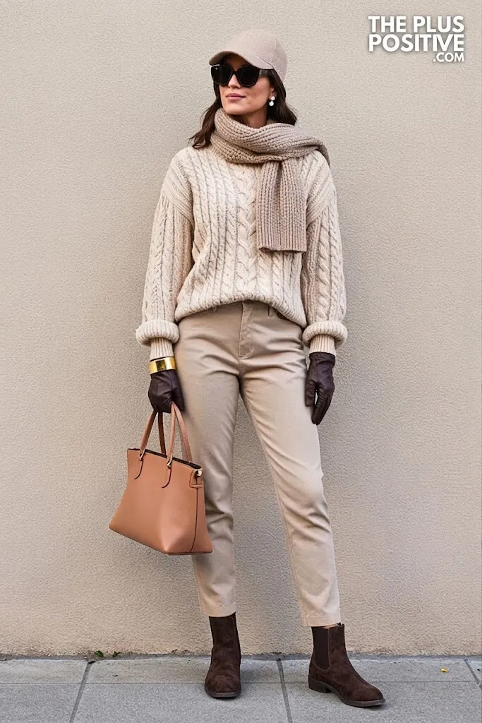 Cinnamon Cable Sweater with Relaxed Tapered Trousers