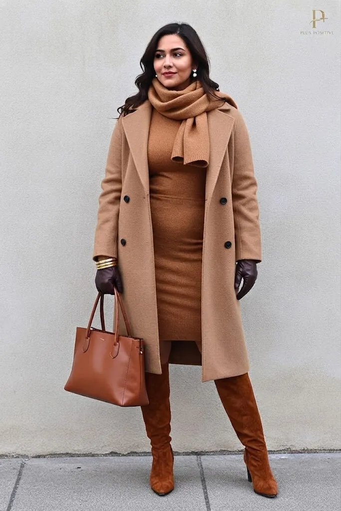 Cinnamon Wool Shirt Dress with Tall Suede Boots