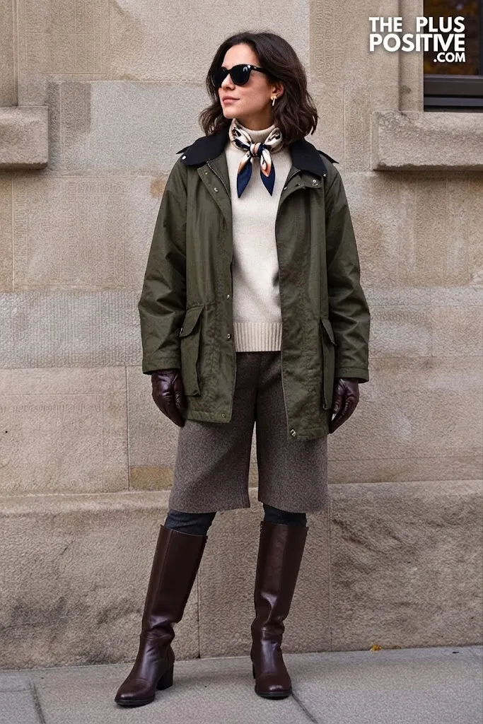 Dark Olive Barn Jacket with Stone Wool Culottes