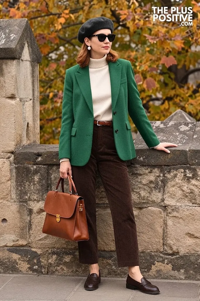 Forest Green Wool Blazer with Chocolate Corduroy Trousers