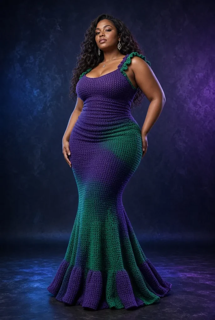 Green Mermaid Sleeveless Patchwork Knitted Maxi Dress