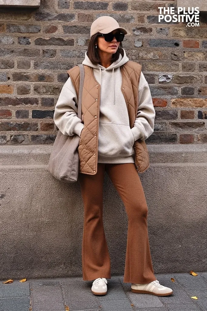 Heather Oat Oversized Hoodie With Walnut Knit Flare Pants
