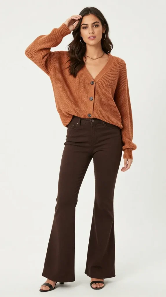 Honey Utility Cardigan with Espresso Flare Jeans
