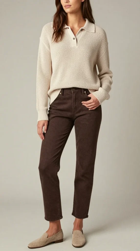 Maple Knit Polo with Chocolate Barrel Jeans