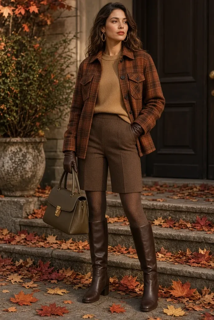 Maple Twill Shirt Jacket with Cocoa Knit Bermuda Shorts