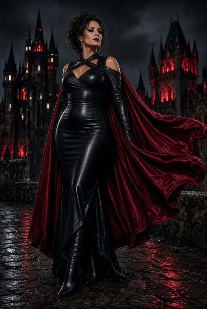 Midsize Cosplay Black Darkness Overlay Skirt PU Leather Jumpsuit