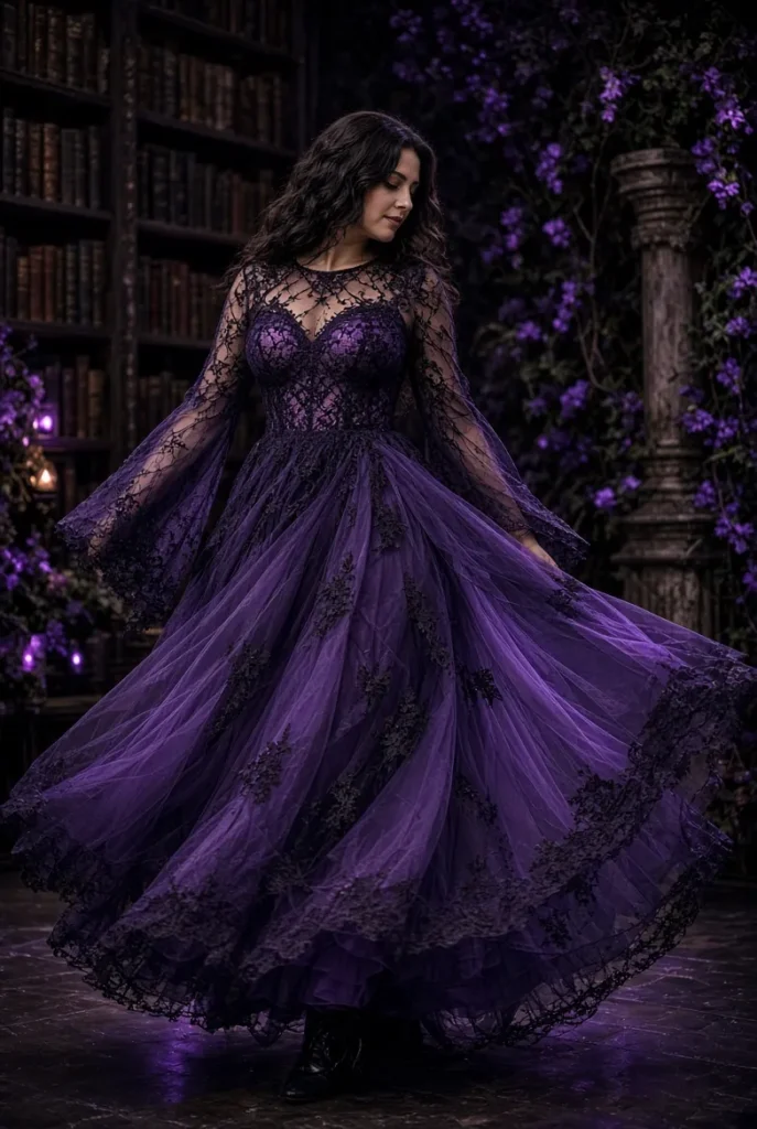 Midsize Cosplay Witches Overlay Mesh Maxi Dress