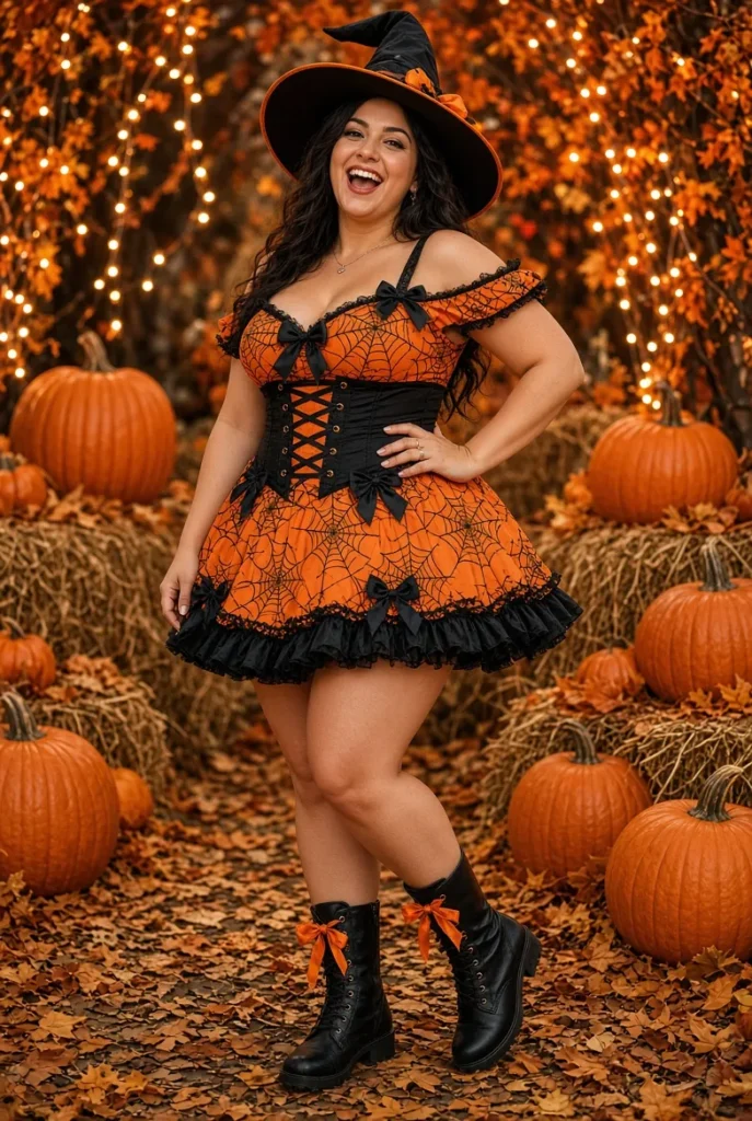 Midsize Orange Witch Cold Shoulder Mini Dress