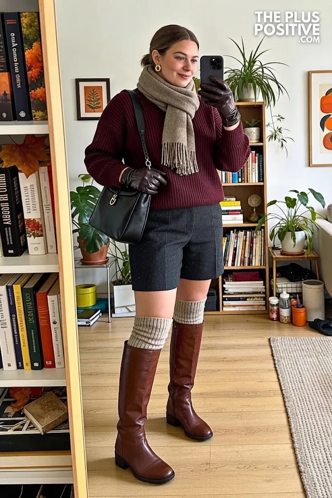 Plum Ribbed Sweater with Wool Bermuda Shorts