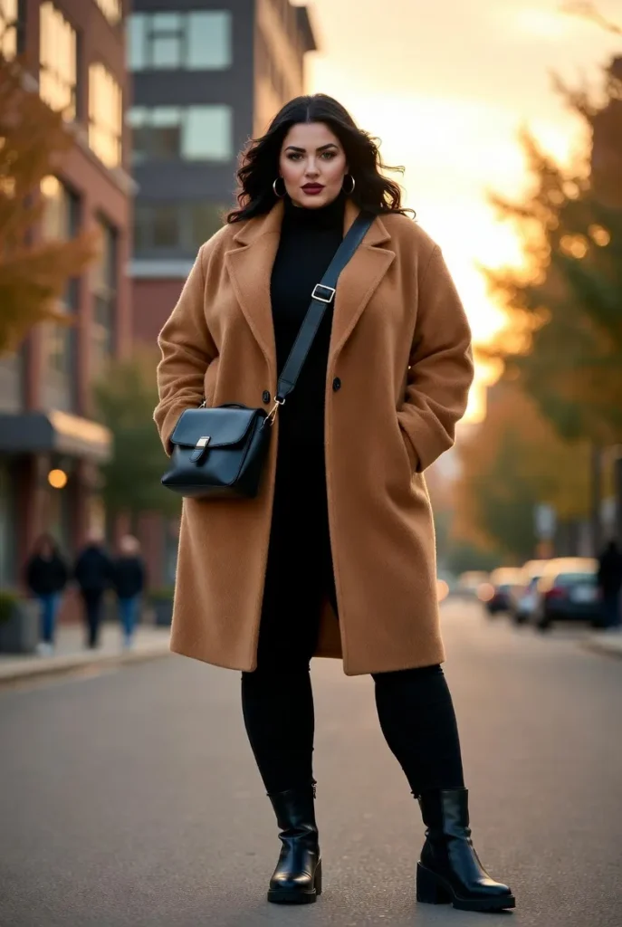 Plus Size Autumn Camel Coat Professional Work Outfit