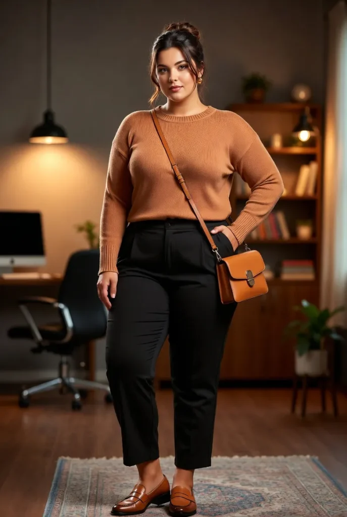 Plus Size Autumn Caramel Sweater Casual Work Outfit