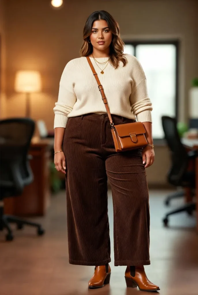 Plus Size Autumn Corduroy Pants Casual Work Outfit