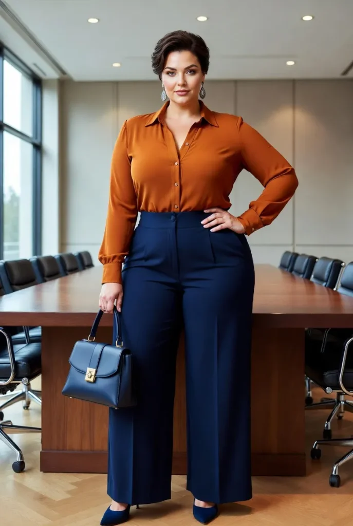 Plus Size Autumn Rust Orange Blouse Boardroom Work Outfit