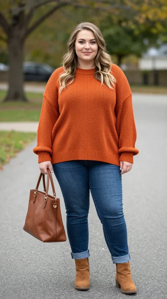 Plus Size Burnt Orange Sweater Autumn Outfit
