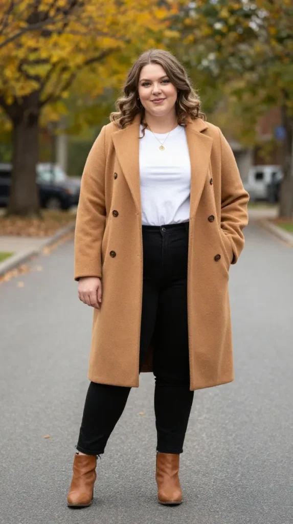 Plus Size Caramel Coat Autumn Outfit