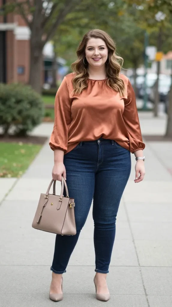 Plus Size Copper Blouse Autumn Outfit