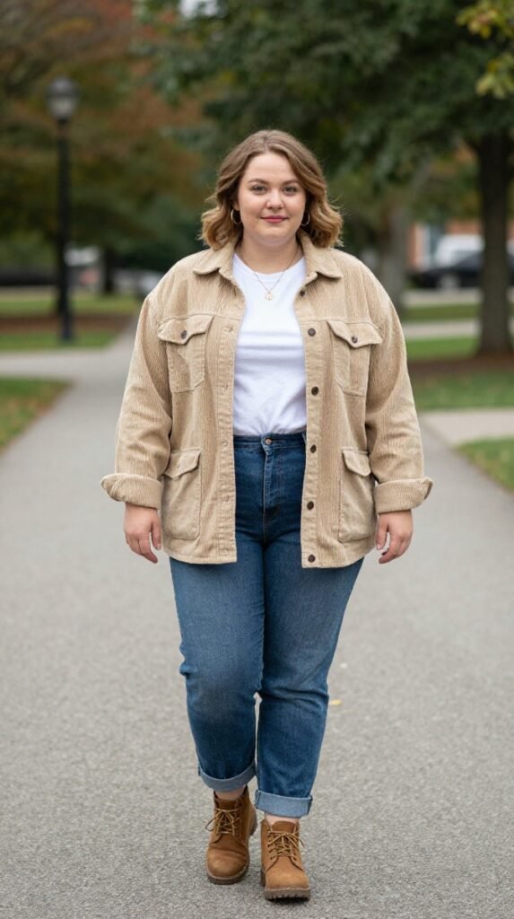 Plus Size Cute Corduroy Jacket Autumn Outfit
