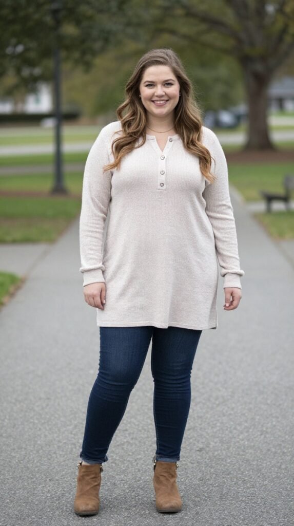 Plus Size Cute Henley Tunic Autumn Outfit