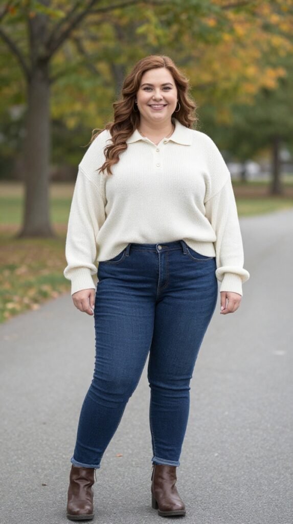 Plus Size Cute Knit Polo Autumn Outfit