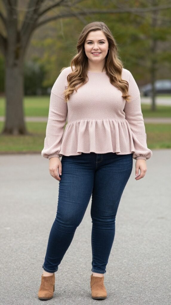 Plus Size Cute Peplum Top Autumn Outfit