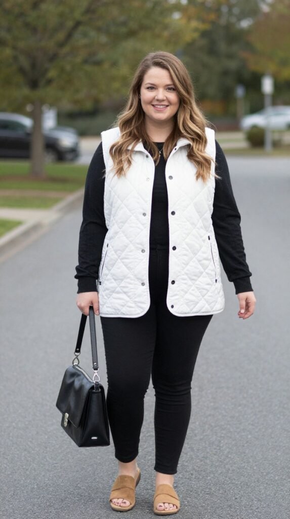 Plus Size Cute Quilted Vest Autumn Outfit