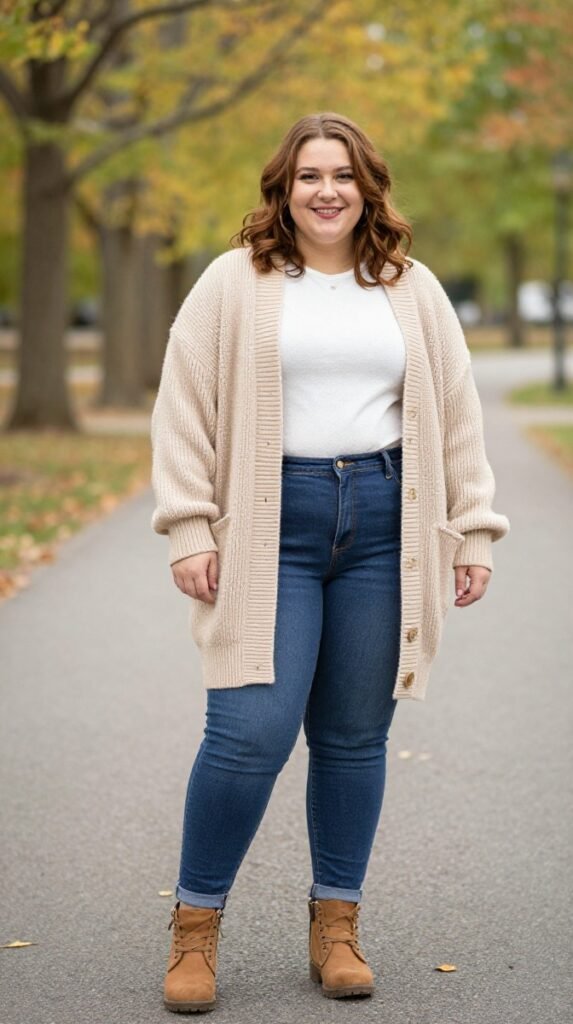 Plus Size Cute Sweater Cardigan Autumn Outfit