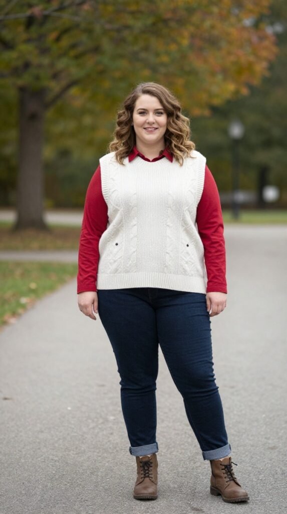 Plus Size Cute Sweater Vest Autumn Outfit
