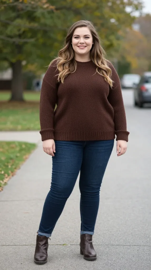 Plus Size Deep Brown Sweater Autumn Outfit