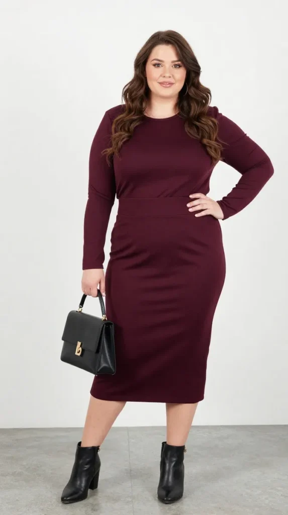 Plus Size Deep Plum Midi Skirt Autumn Outfit