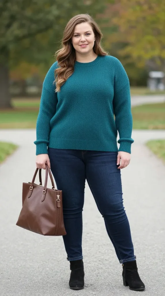 Plus Size Deep Teal Sweater Autumn Outfit