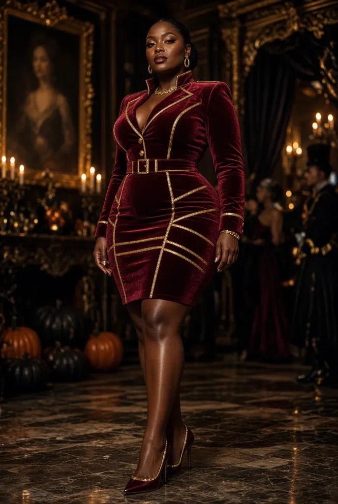 Plus Size Halloween Costume Burgundy Velvet Mini Dress