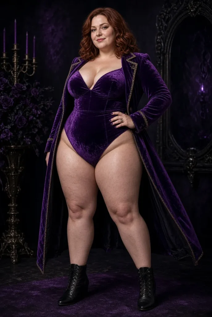 Plus Size Halloween Costume Purple Velvet Bodysuit Two Pieces Set