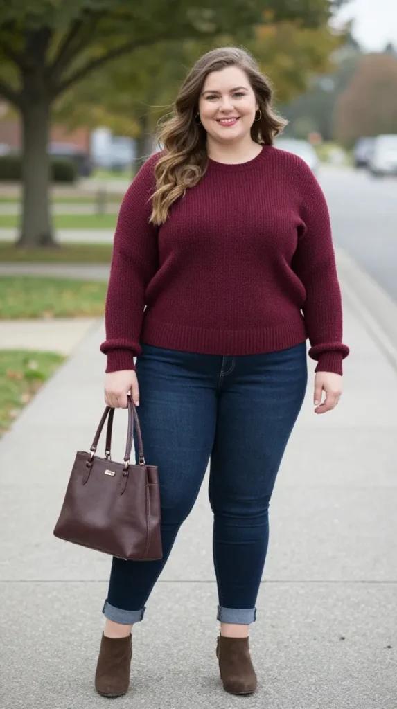 Plus Size Maroon Sweater Autumn Outfit