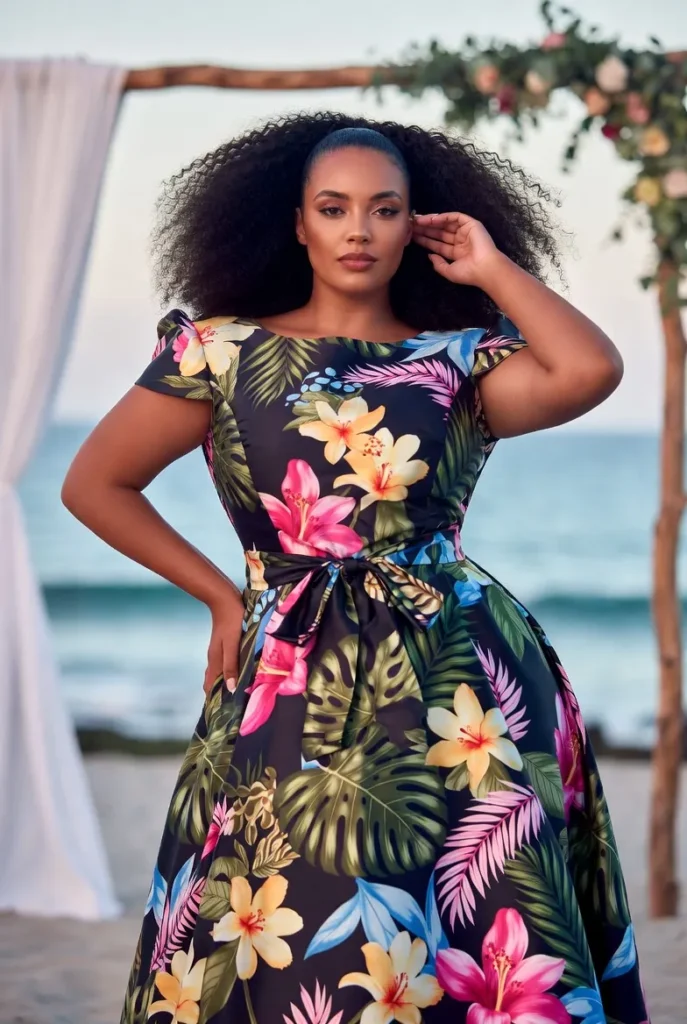 Plus Size Wedding Guest Multicolor Floral Round Neck Short Sleeve Pocket Wrap Satin Midi Dress
