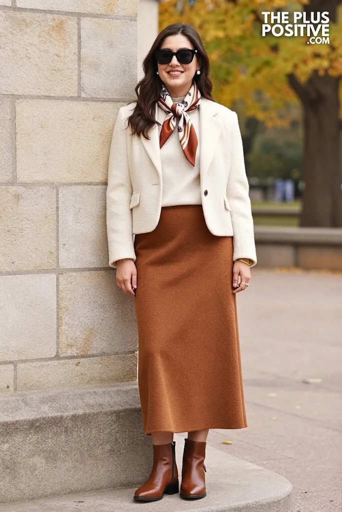 Prince of Wales Blazer with Cinnamon Wool Maxi Skirt