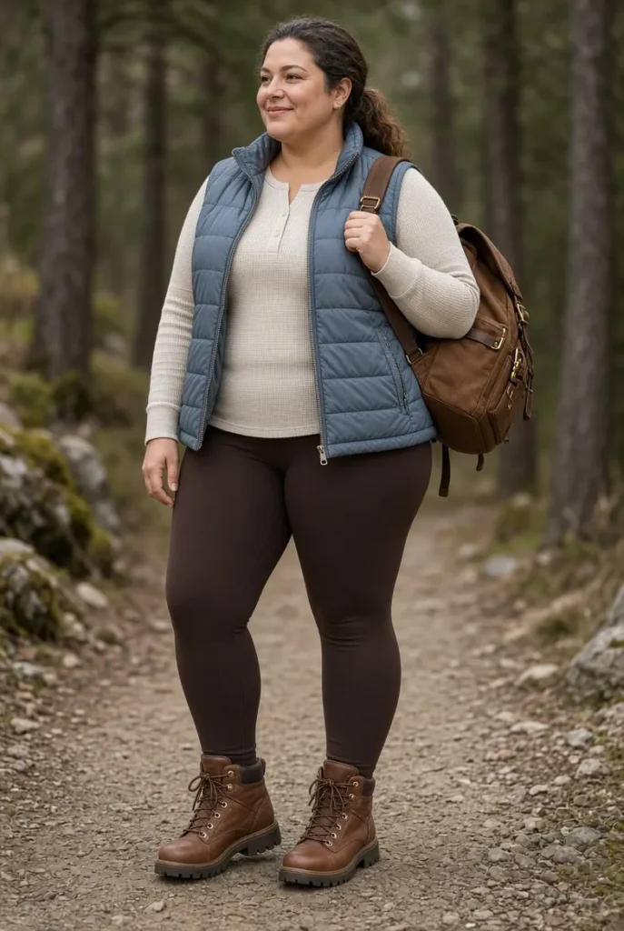 Smoke Blue Quilted Vest + Espresso Leggings