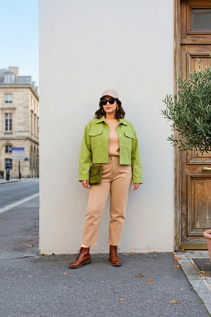 Bright Sage Utility Shacket with Apricot Knit Set