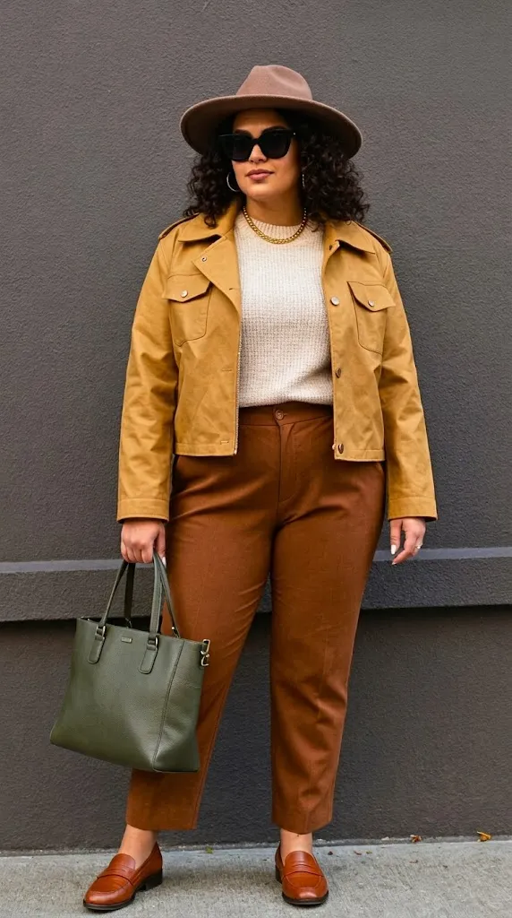 Honey Gold Cropped Barn Jacket with Eucalyptus Trousers