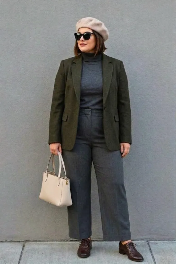 Muted Pumpkin Knit Polo with Deep Olive Barrel Pants