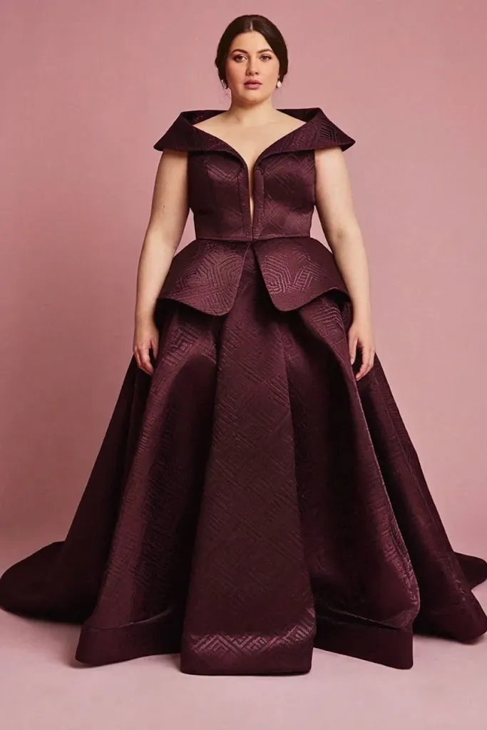 Plus Size Black Embossed Satin Modern Black Wedding Dress