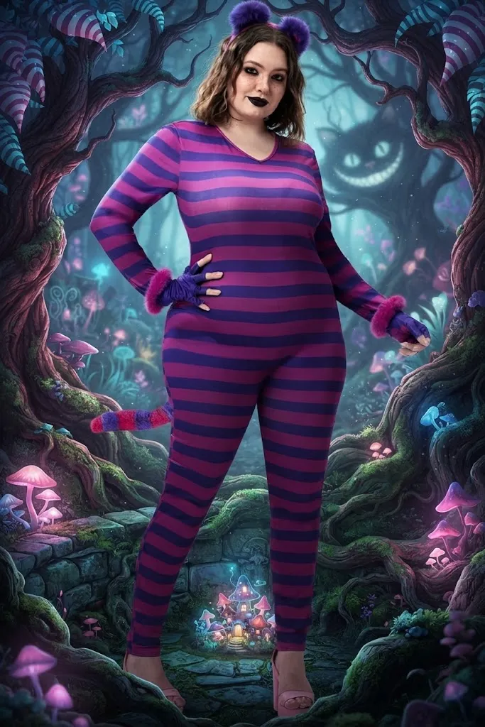 Plus Size Cheshire Cat Striped Halloween Costume