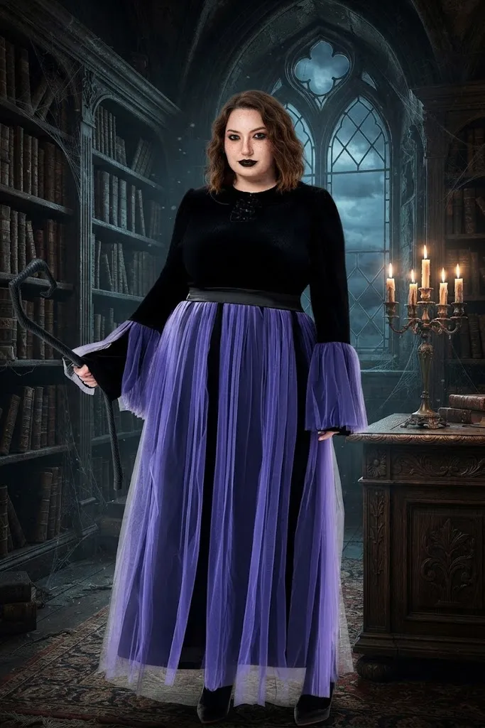 Plus Size Classic Witch Purple Tulle Gown Halloween Costume