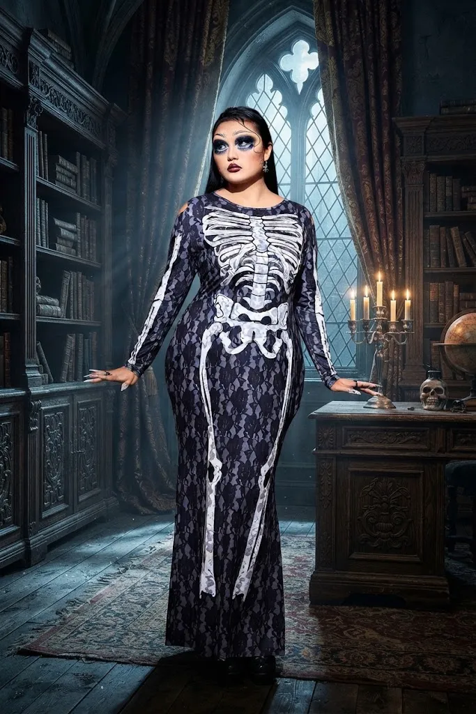 Plus Size Elegant Skeleton Maxi Halloween Costume
