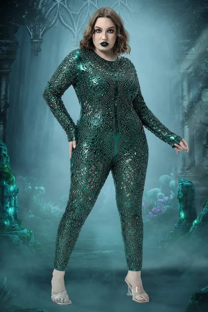 Plus Size Emerald Green Sequined Mermaid Halloween Costume