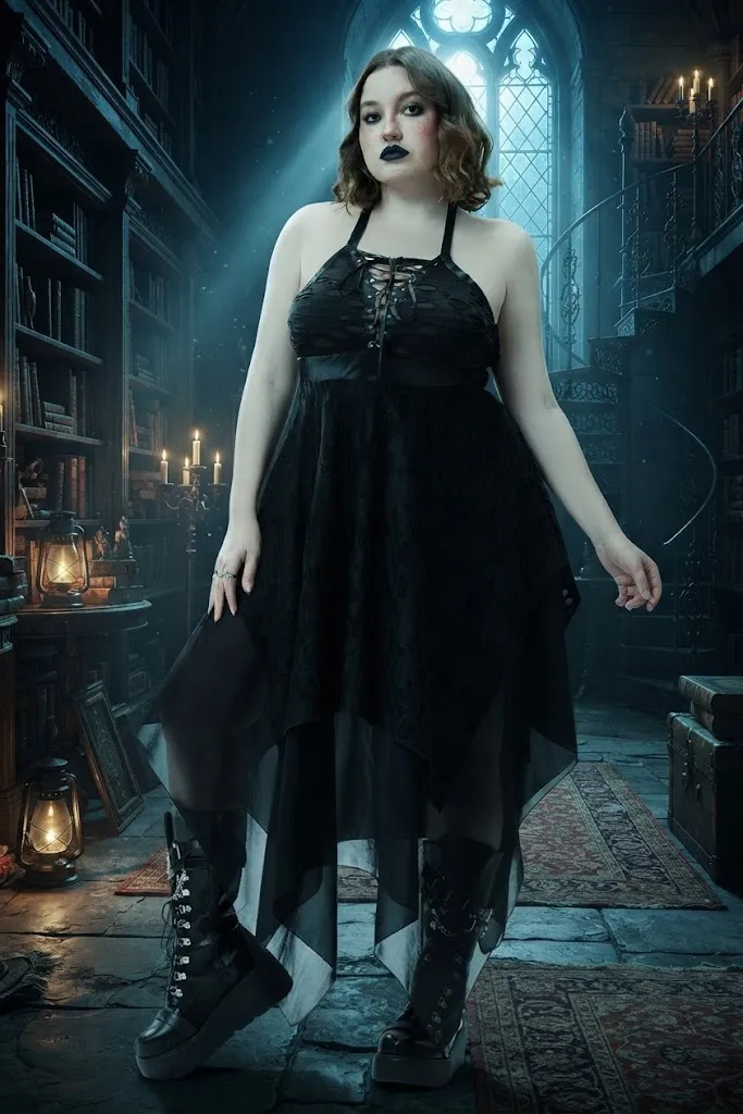 Plus Size Gothic Witch Halter Halloween Costume