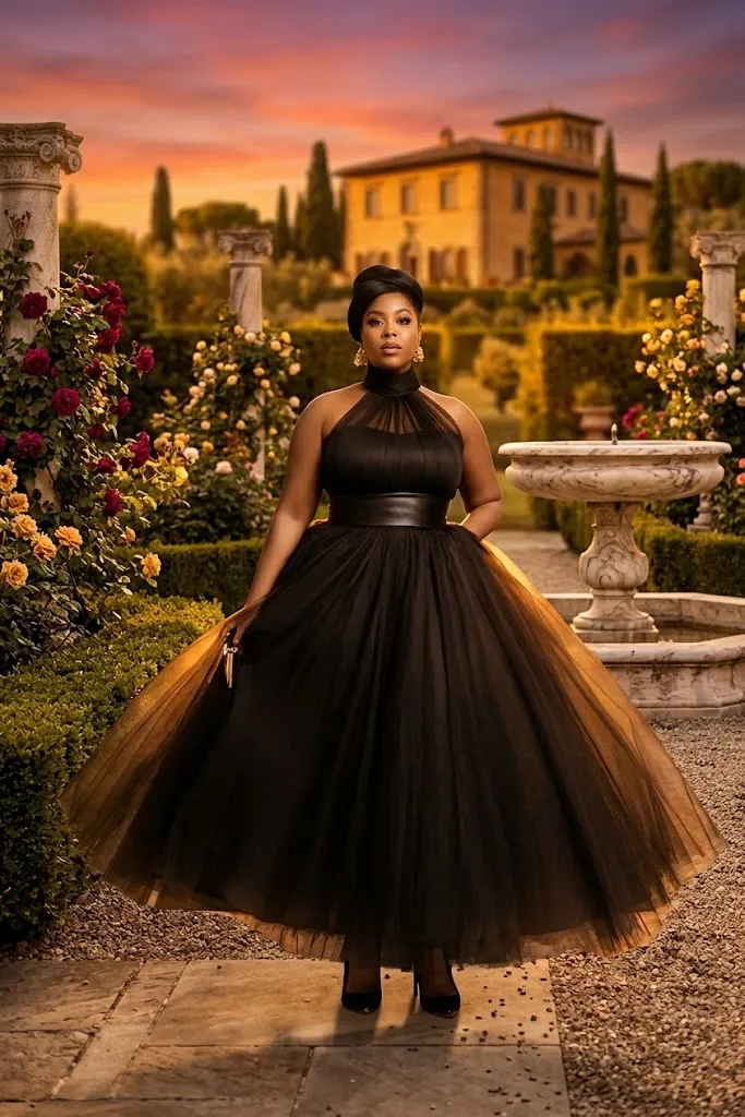 Plus Size Halter-Neck Tulle Ball Gown Black Wedding Dress