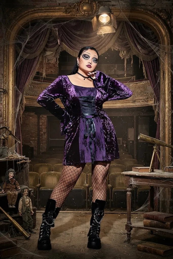 Plus Size Purple Velvet Gothic Witch Halloween Costume
